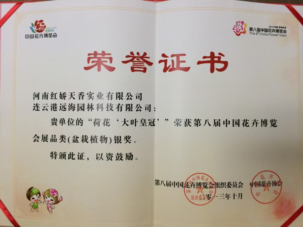 第8屆中國(guó)花卉博覽會(huì)銀獎(jiǎng)